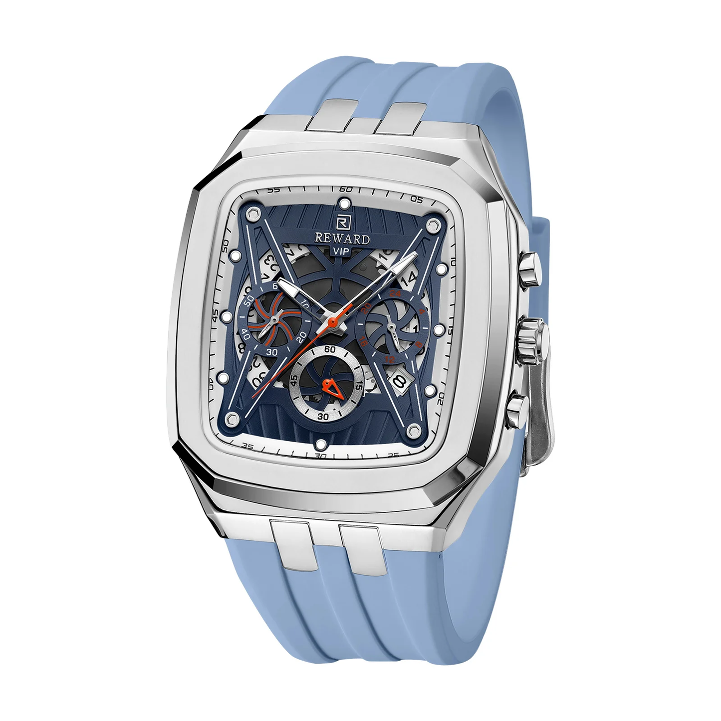 Reward VIP Skeleton Dial Sports Watch – Premium Square Design with Soft Silicone Strap