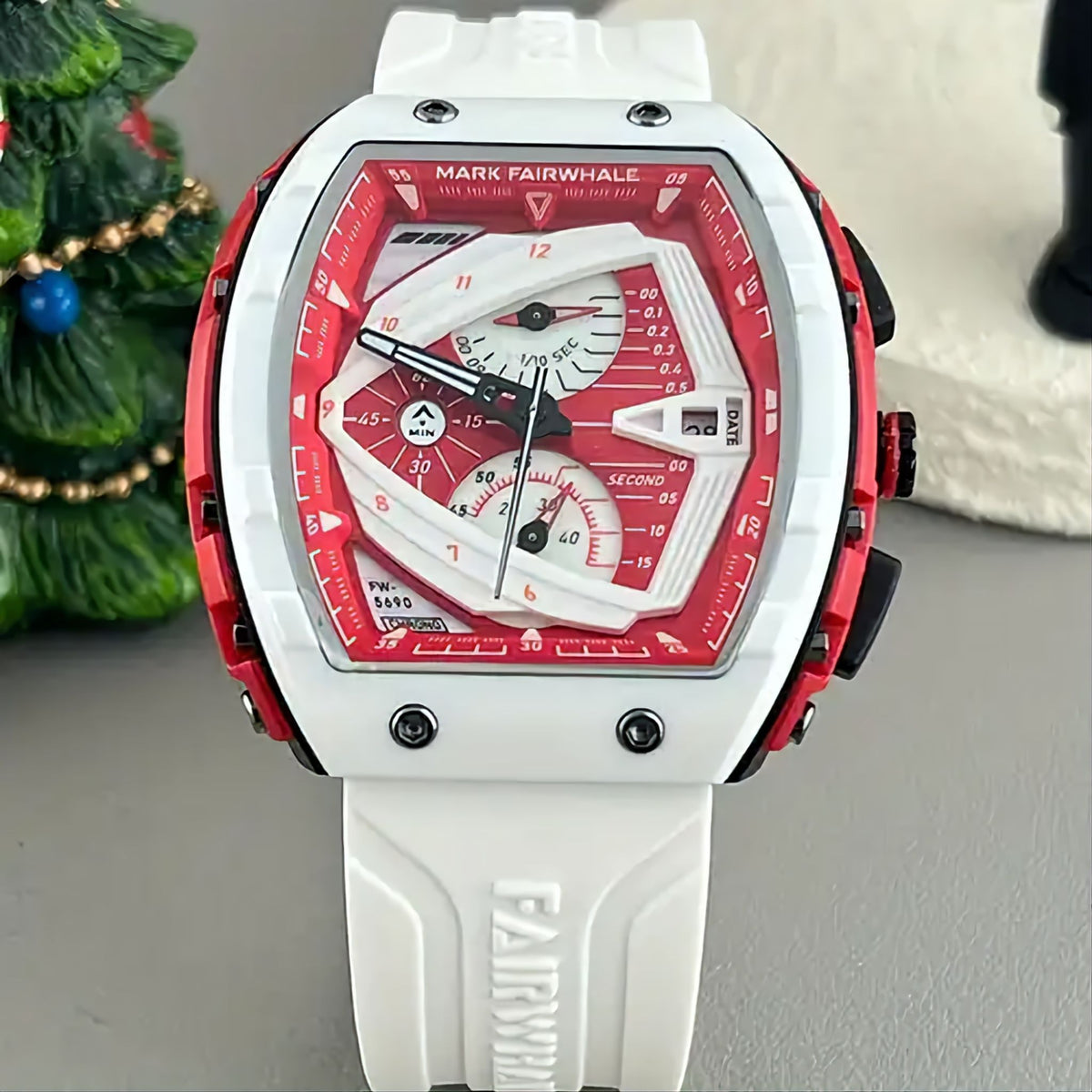 Men’s Luxury Sport Chronograph Watch – Bold White & Red Statement Timepiece | Make Every Second Look Powerful