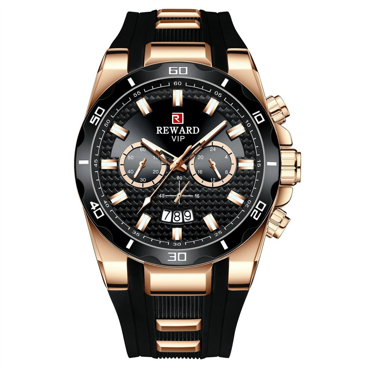 Men's REWARD VIP Multifunction Chronograph – Rose Gold Case, Black Dial, Luminous Hands, Waterproof Design