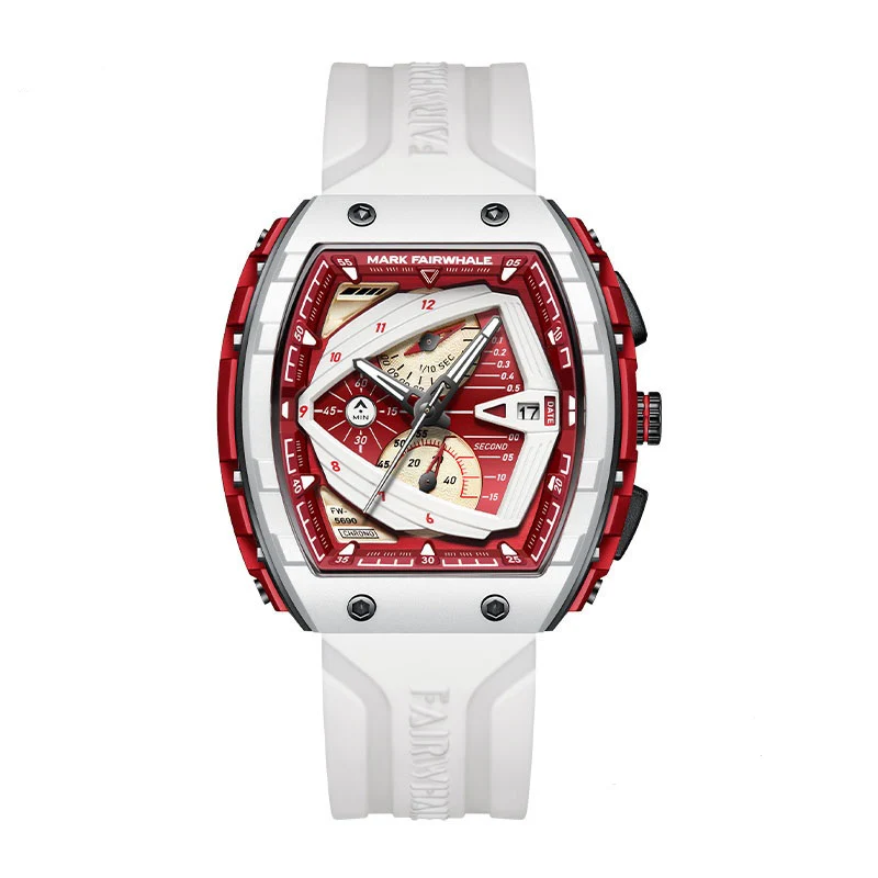 Men’s Luxury Sport Chronograph Watch – Bold White & Red Statement Timepiece | Make Every Second Look Powerful