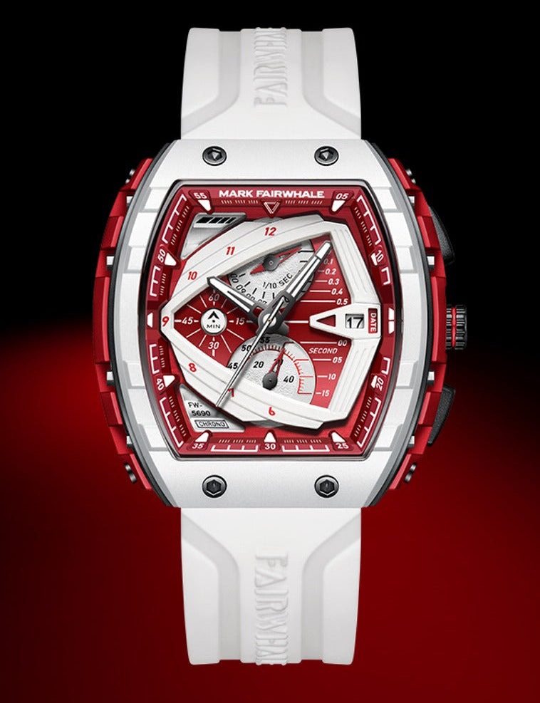 Men’s Luxury Sport Chronograph Watch – Bold White & Red Statement Timepiece | Make Every Second Look Powerful