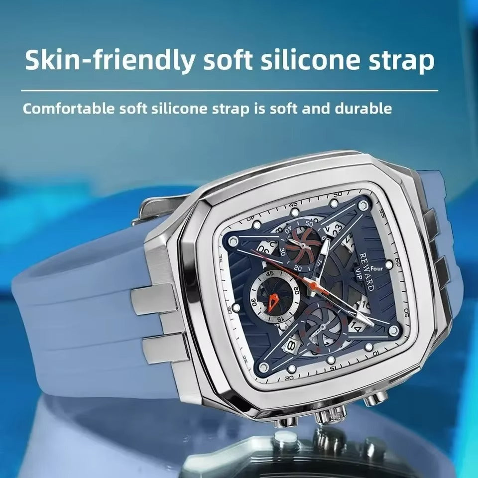 Reward VIP Skeleton Dial Sports Watch – Premium Square Design with Soft Silicone Strap